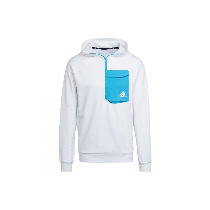 adidas Logo Half-Zip Hooded Long Sleeve Sweatshirt With Chest Pocket Men Sweatshirt White HL3859
