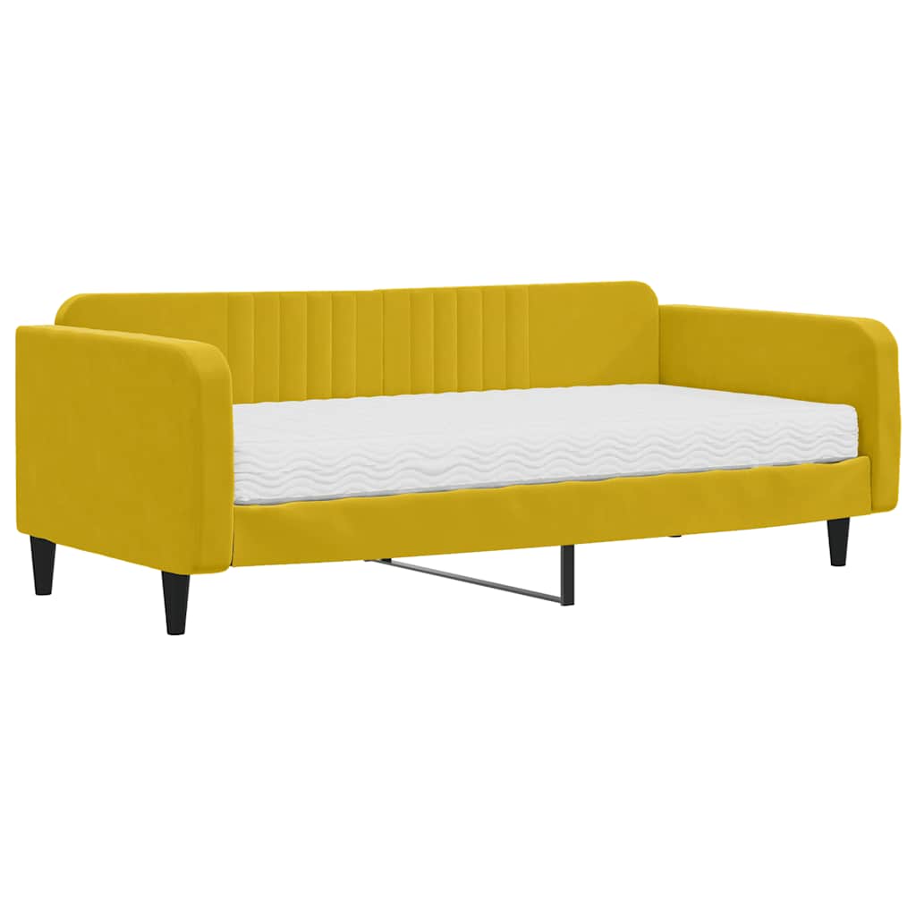 Vidaxl Sofa Z Materacem Do Spania, Żółta, 100X200 Cm, Aksamit