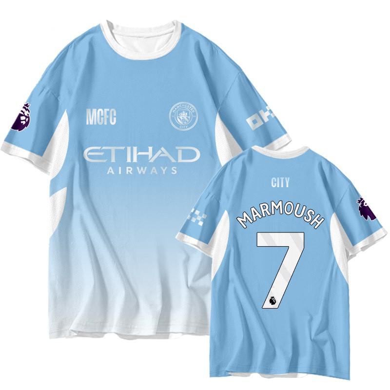 Manchester City ''-2027 Tricou Acasă/Deplasare Bărbați cu Mânecă Scurtă cu Uscare Rapidă Tricou Fotbal Croială Largă Respirabil Tricou de Performanță