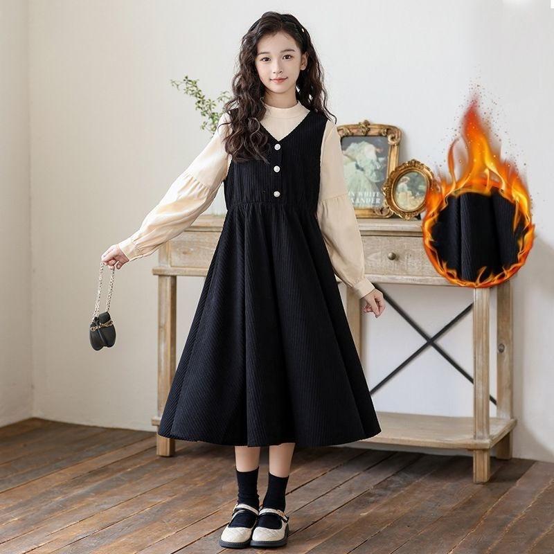 Mädchen Modisches Zweiteiler-Kleid Herbst/Winter Kinder Minimalistisches Kleid