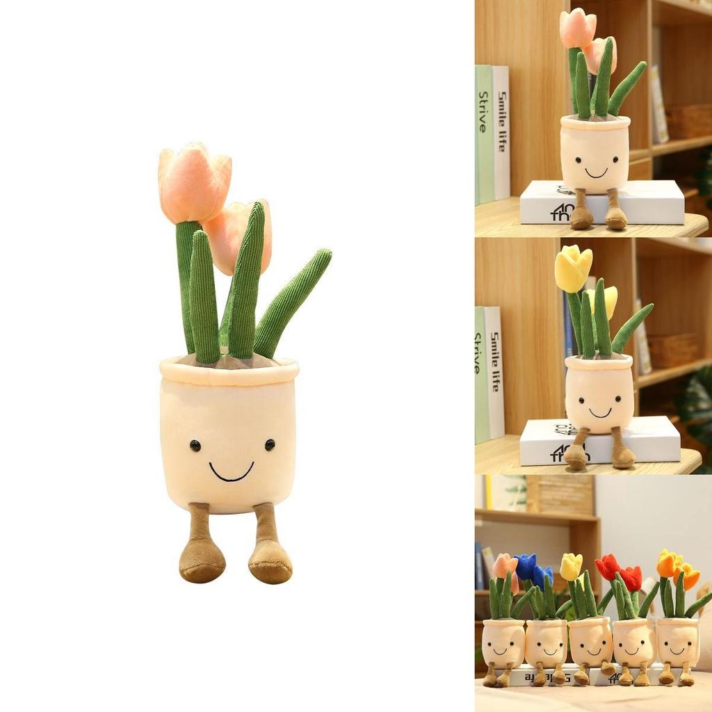 Adorable Lifelike Tulip Plush Toy Comfortable Soft Flower Pot Doll For Home Decor