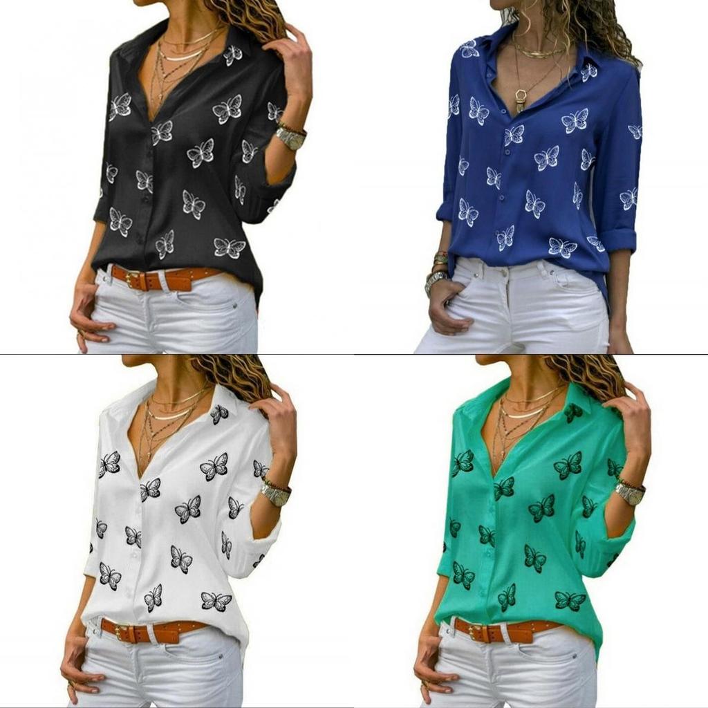 English Fashion Shirt With Butterfly Print And Spandex For Casual Wear