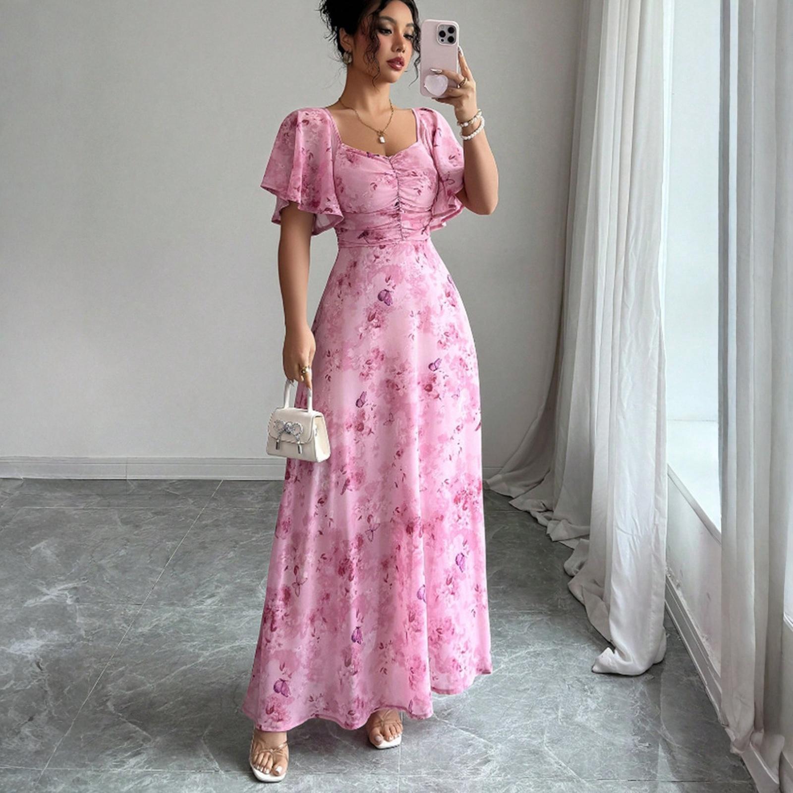 

Women s Fashion Color Short Sleeve Dress XXL рожевий