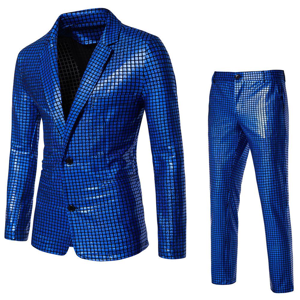 Men's Shiny 2 Pieces Suits Blazer Pants Terno Masculino Fashion Party DJ Club Dress Tuxedo Suit Men Stage Singer Clothes