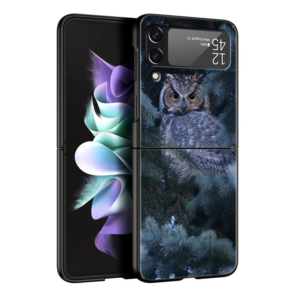 For Samsung Galaxy Z Flip 3 4 5 Hard Black Folding PC Phone Case Cartoon Girl Gifts Lovely Owl For Samsung Z Flip3 Back Cover