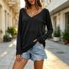 Women's Color V-Neck Long Sleeve Slim Fit T-Shirt