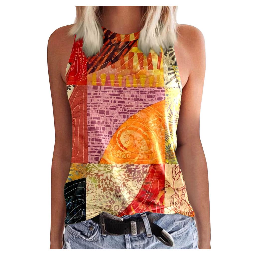 Women's Top Colorful Print Block  Top Stylish  Tank