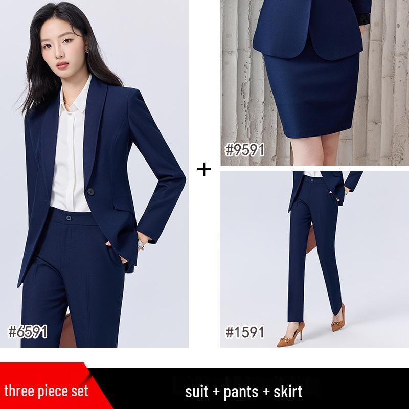 Women's Blue Suit Set for College Students: Spring/Autumn Interview & Professional Wear