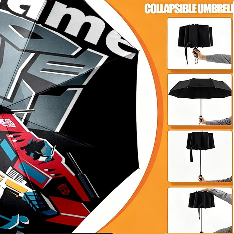 Custom Name Personalized Transformers Print Umbrella, Auto Open Close, 8‑Rib Sturdy Frame, Commute Camping Hiking Use, Birthday Gift