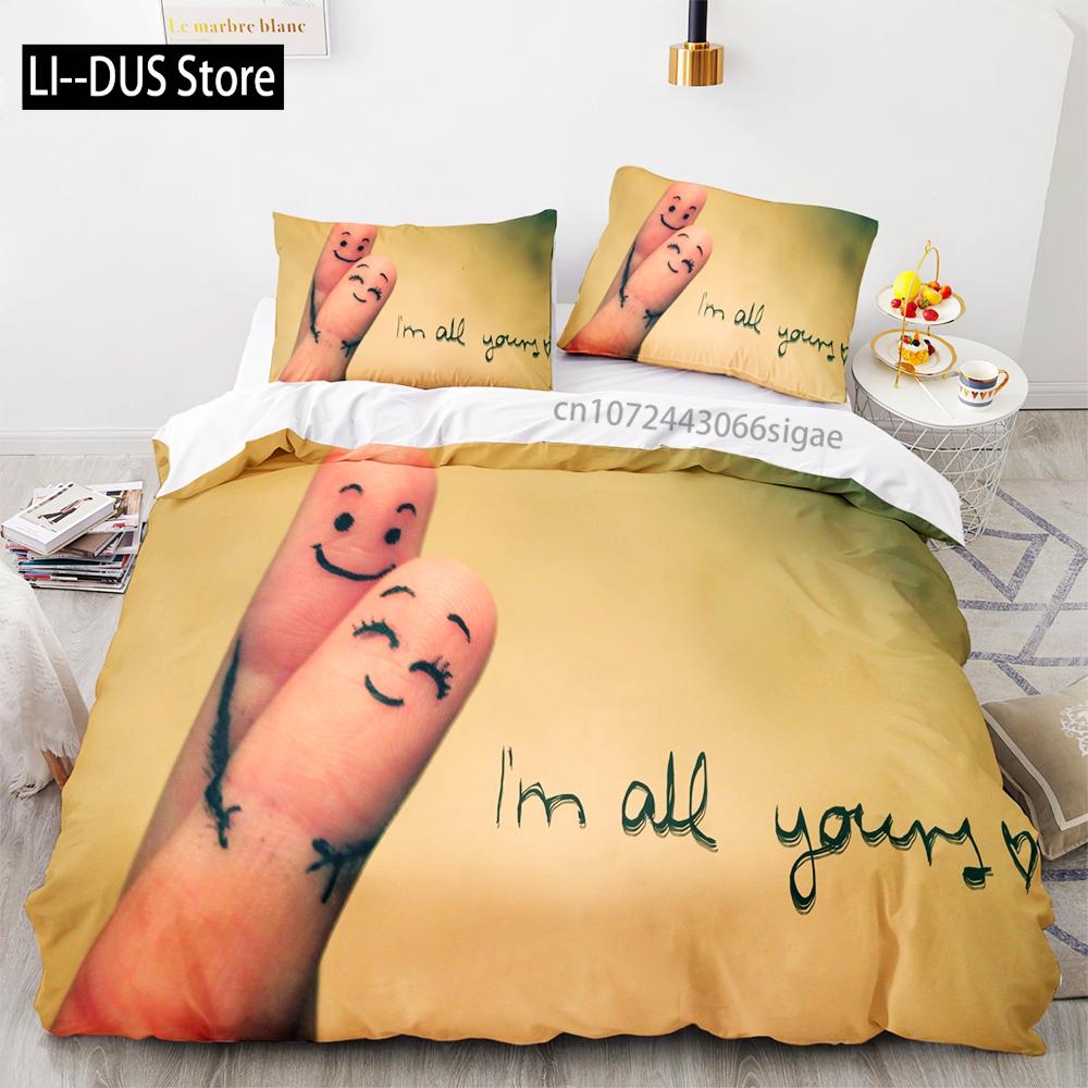 Αγάπη Σετ Κλινοσκεπασμάτων Μονό Δίκλινο Πλήρες Queen King Size Σετ Κρεβατιού Γάμου Aldult Παιδικό Υπνοδωμάτιο Σετ Παπλωματοθήκης 3D Ζευγάρι Anime 035