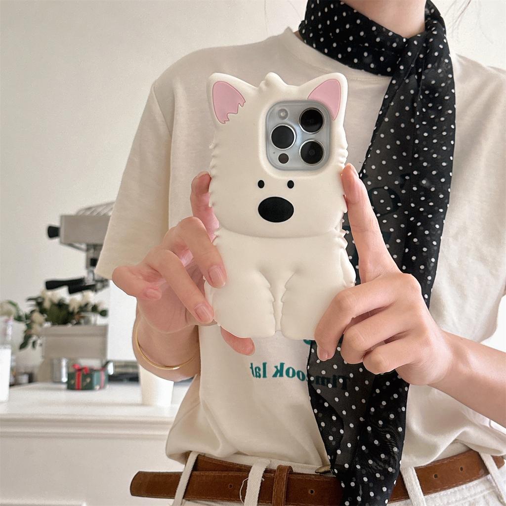 For iPhone 16 Pro Max Silicone Case 3D Highland Terrier Design Shockproof Phone Back Cover