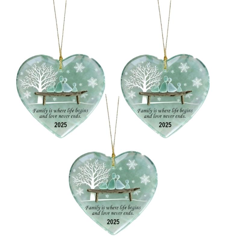 Christmas Heart Ornament With Winter Family Silhouettes Handmade Festival Homes Accent Gift