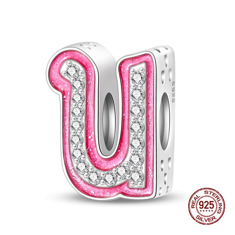 New In 26 Pink Pave A- Z Alphabet Beads Copper Love Letter Charm Fit Original 3Mm Charms Bracelet Bangle Fine Jewelry Gifts