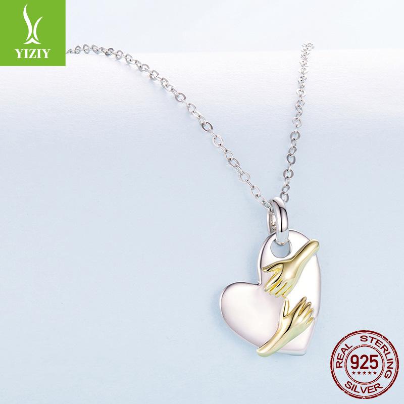 Hug Love S925 Sterling Silver Necklace Valentine Heart Collarbone Chain
