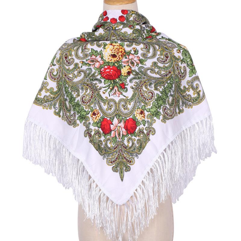 110*110Cm Ethnic Floral Headscarf For Elegant Women Shawl Babushka Bandana Handkerchief Female Head Wraps Print Square Scarves