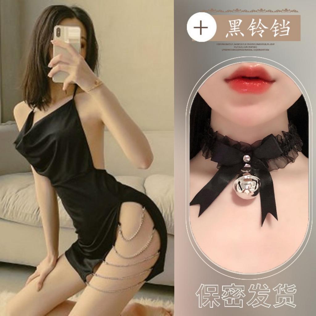 New sexy underwear sexy temptation large size suspender backless slit with chain set nightdress