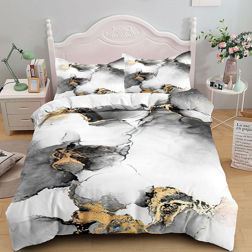 Marble Bedding Set King/Queen Size,Grey Gold Marble Duvet Cover Men Adults Modern Abstract Art Tie Dye Gothic Soft Quilt Cover