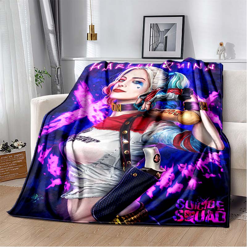 H-Harley-Quinns Movie Character Print Flannel Blanket Cozy Warm Throw Bedroom Sofa Birthday Present Indoor Home Lounge Decor