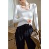 Women Square Neck Long Sleeve Slim Fitted Solid Color T Shirt Casual Basic Top