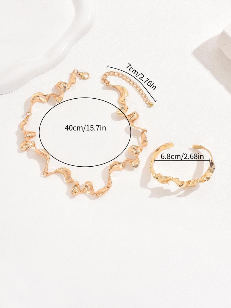 2024 Hip-Hop Chic Women's Necklace & Bracelet Set - Geometric Design, High-End Style