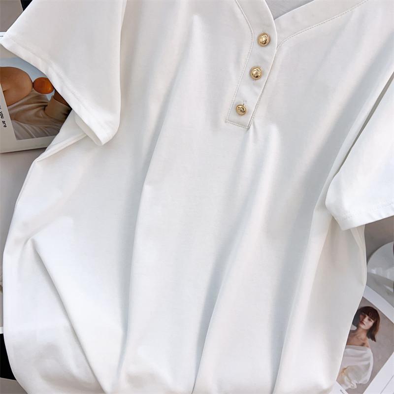 Plus Size V-Neck Mid-Length Short-Sleeve T-Shirt for Women