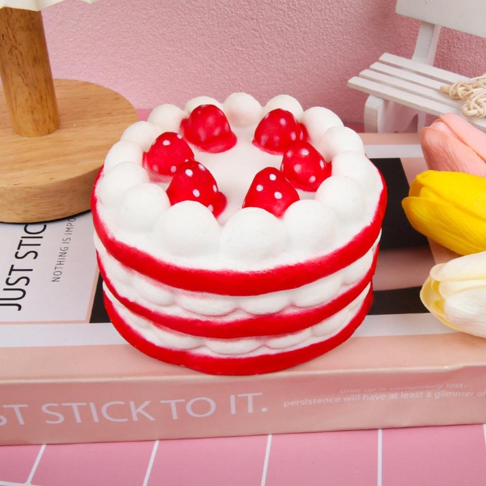 Simulation Strawberry Birthday Cake Squeeze Toy PU Decompression Squishy Fingertip Toy Pony Cake Pressure Relief