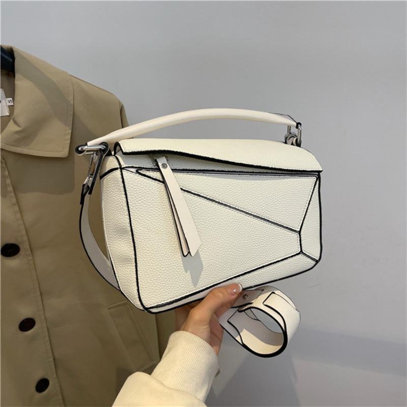 New solid color splicing lychee pattern messenger bag geometric folding portable shoulder bag