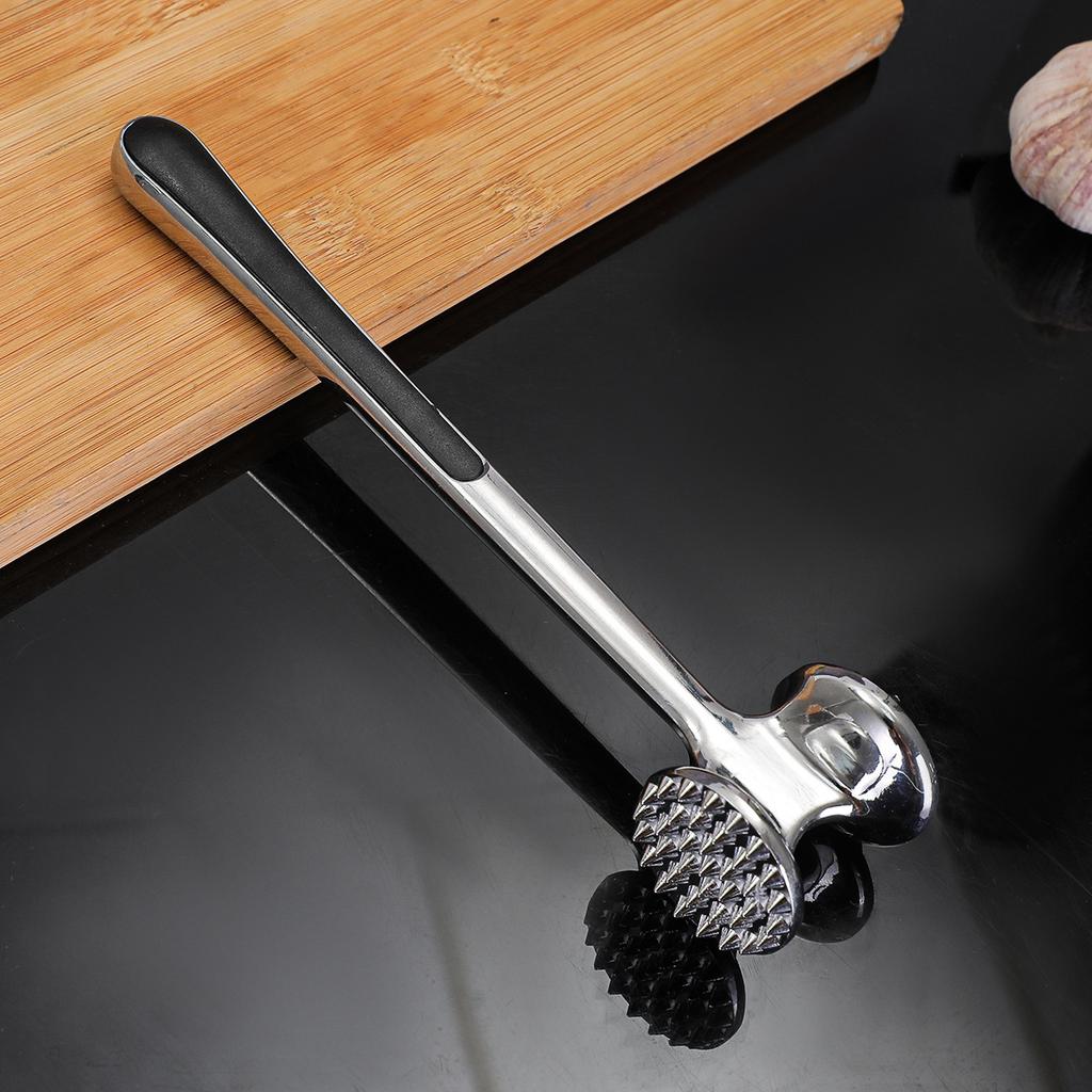 Meat Tenderizer Hammer, Zinc Alloy Solid Double-Sided Mallet with Stainless Steel Finish & Non-Slip Handle for Pounding
