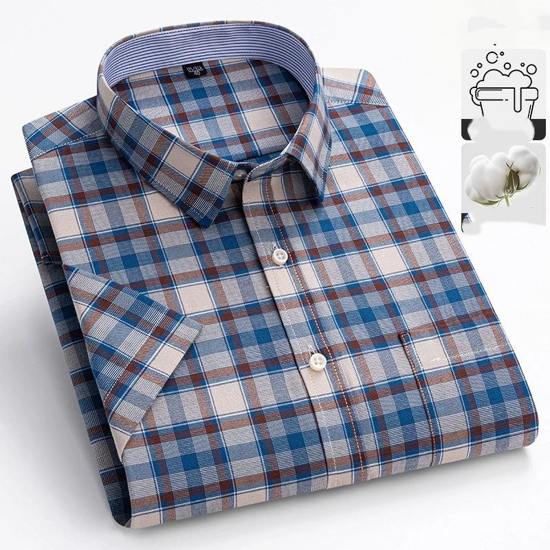 Plus Size Cotton Long-sleeve Shirts for Men Slim Fit Formal Plain Shirt Soft Plaid Striped Tops Office Elegants Clothes