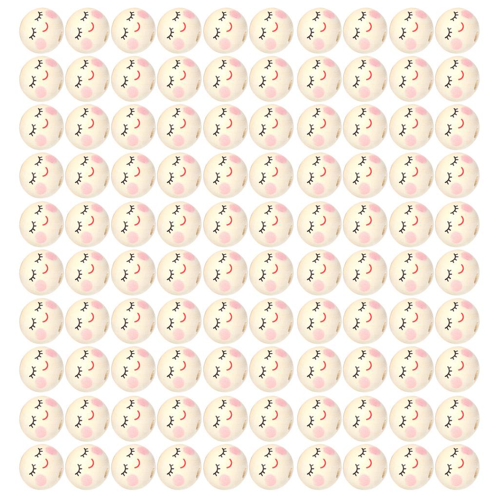 100Pcs Wooden Balls with Hole for DIY Decor Craft Natural Wood Beads for Crafting Wooden Faced Beads Smiles Wooden Beads