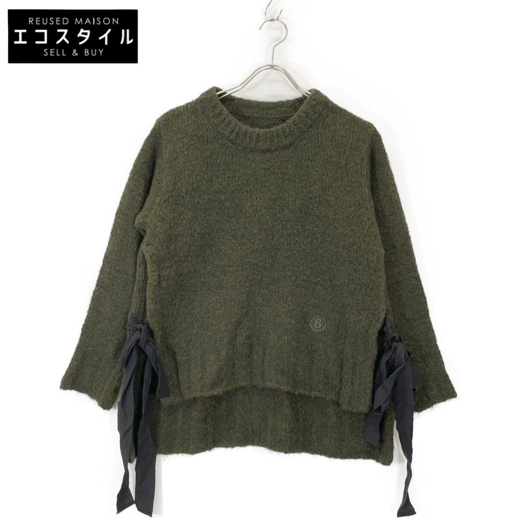 MM6 Mosqueline 21 years S52Gold Plated0091 S17770 Site Ribbon Hairy Knit tops S Moss greenUsed