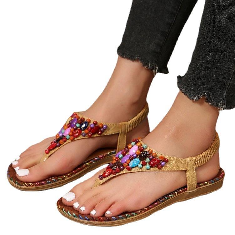 Außenhandel 2025 große Größe Zehen-Römersandalen ethnischer Stil flacher Boden Mode böhmische Strandsandalen Sommer