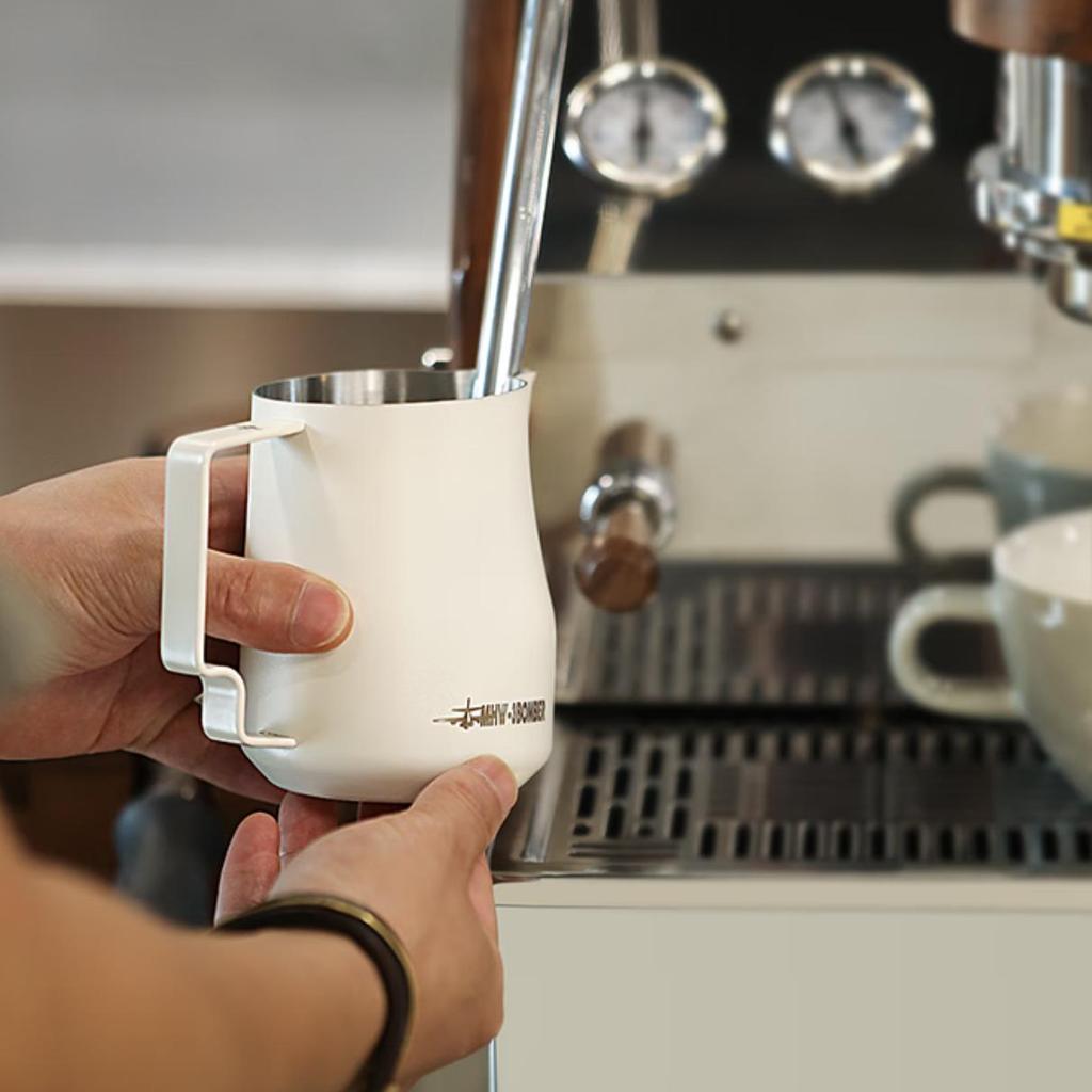 MHW-3BOMBER Turbine Milk Frother, Coffee Latte Art Cup, Stainless Steel Eagle Beak Italian Style, 450ml, White
