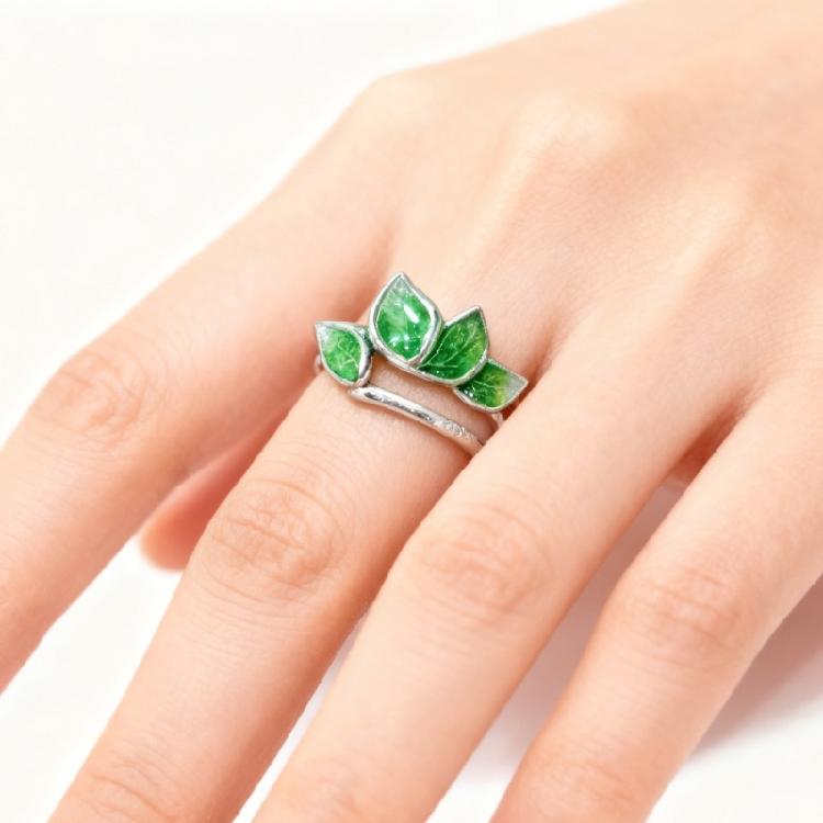 Elegant Adjustable Wedding Rings Dating Rings Tree Leaf Shape Opening Finger Jewelry Suitable for Woman and Man Present