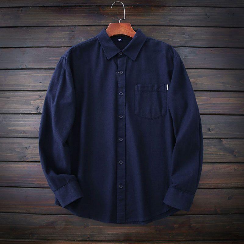 Japanese Style Export Cotton Washed Flannel Shirt Men Fall Lapels Casual Pure Color Long Sleeve Shirt Coat