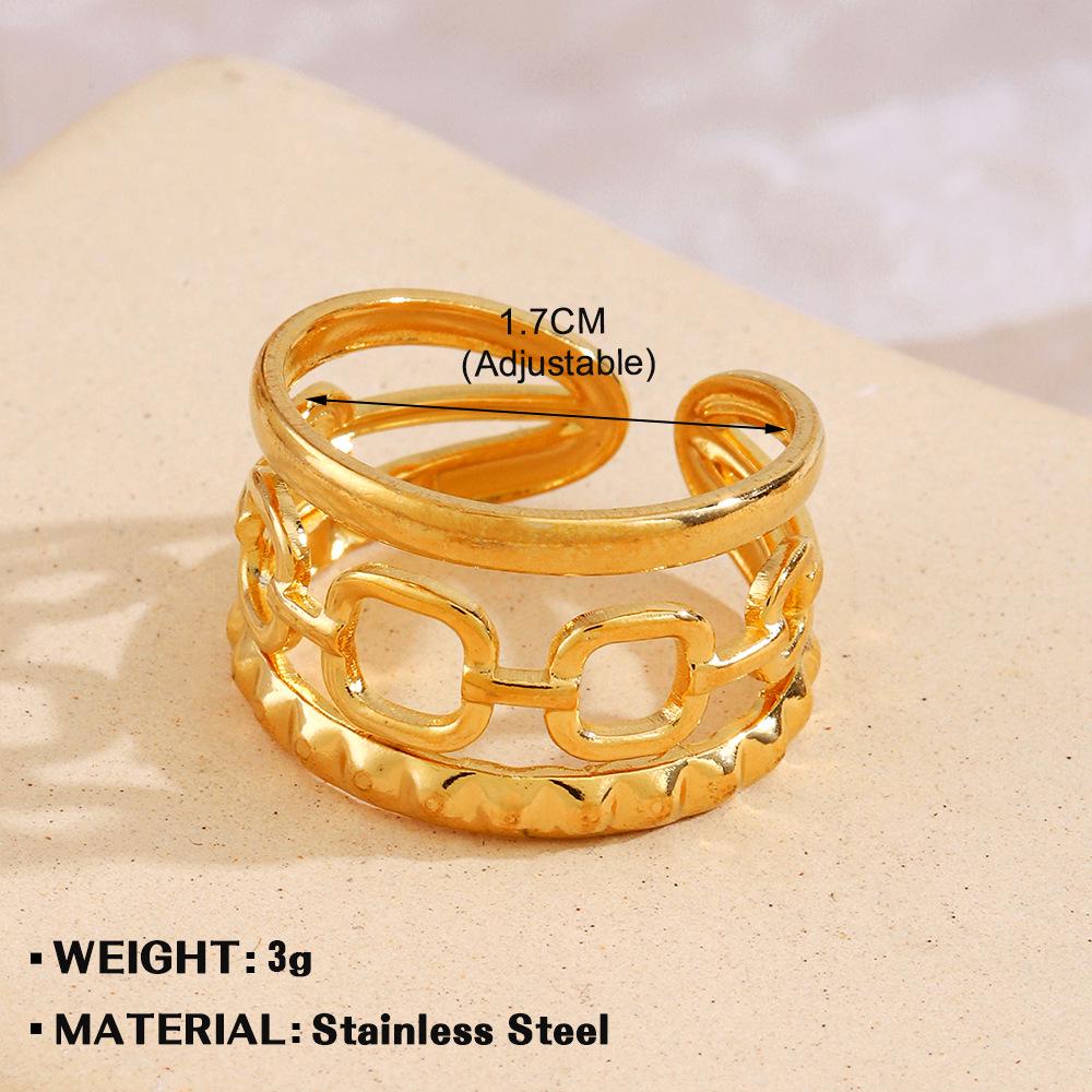 European & American Fashion Stainless Steel Heart-Shaped Geometric Ring - French Retro Style