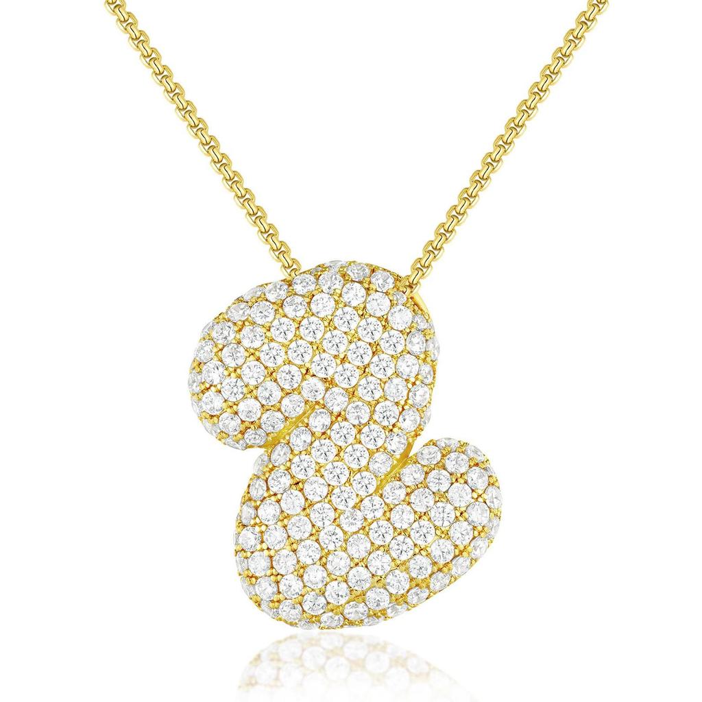 18K Gold 26-Letter Zircon Necklace with Copper Inlay
