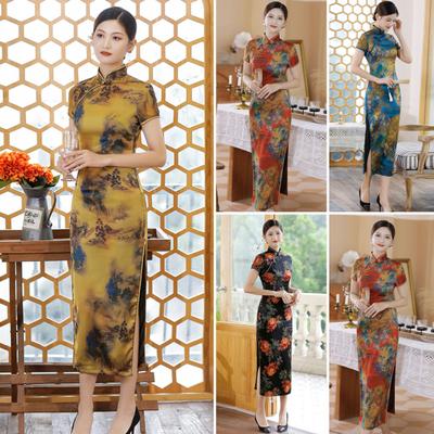 Lady Cheongsam λείο φόρεμα στενό κινέζικο στυλ επάνω στη μέση Οριζόντια ζωγραφική εκτύπωση σπαστό στρίφωμα Παραδοσιακό Qipao