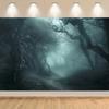 1 Stück 2D Flaches Horrorwald-Banner Hintergrundtuch Dekoration, Geeignet für Halloween-Party, Geburtstag Kein Strom erforderlich——sym