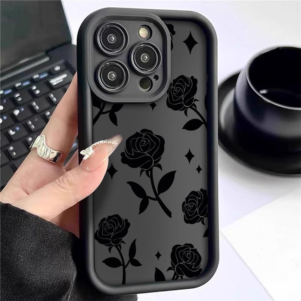 Black Rose Sandstone Groove Case for iPhone 15/16/17