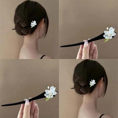 New Chinese Style Magnolia Wood Hair Stick For Women Retro Flower Pattern Hanfu Chopsticks Hairpin Hair Accessories Hair Styling