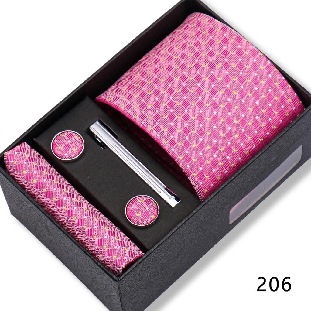 Ensemble Cadeau Boîte Pochette de Costume pour Homme Cravate Rayée Polyester Mode Premium Mariage Affaires