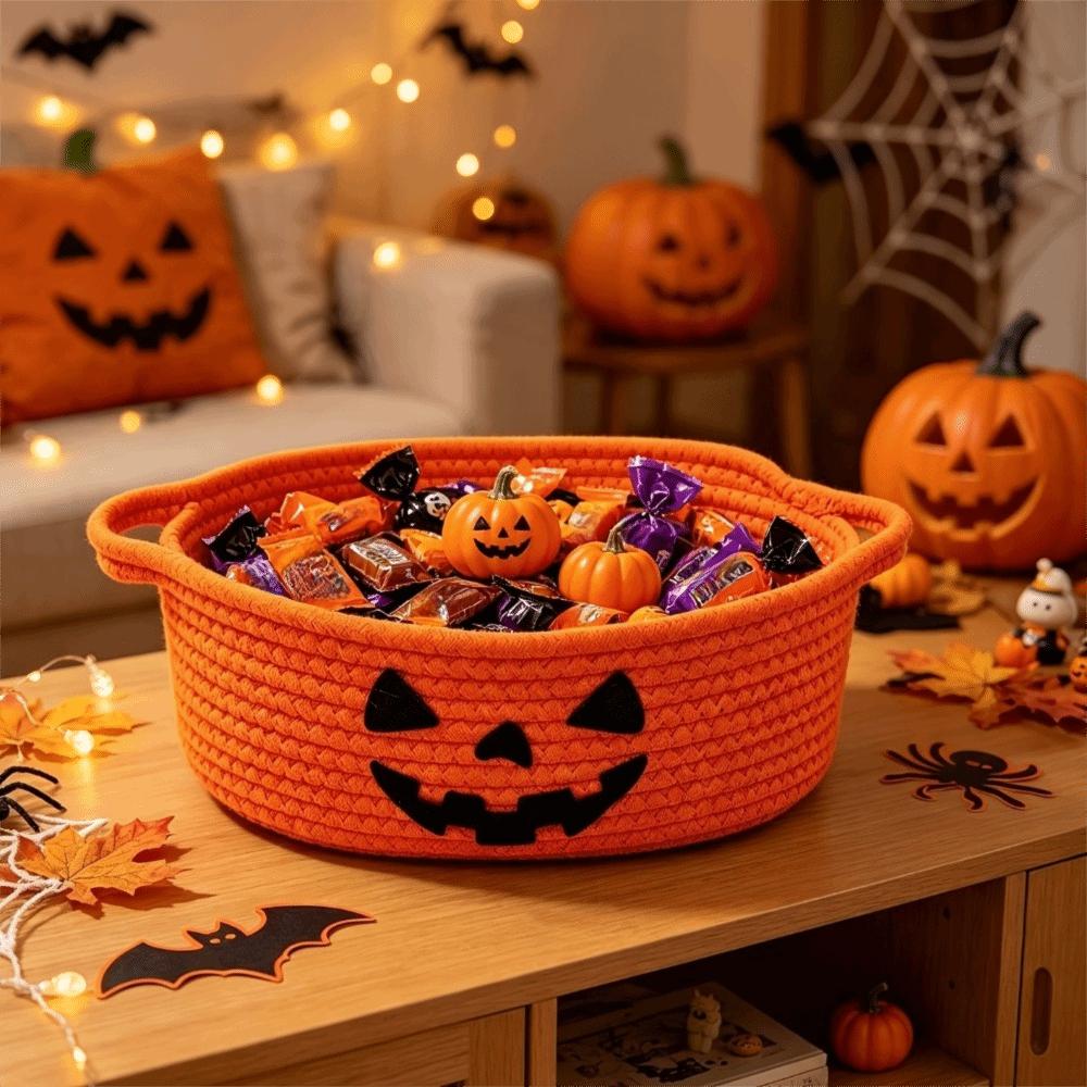 Foldable Halloween Crochet Storage Basket Tabletop Decorative Container Party Supplies