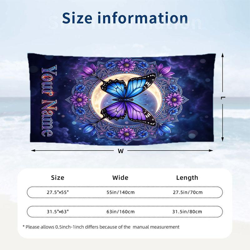 Butterfly Theme Beach Towel Personalized Custom Name & Text Soft Quick Dry Beach Towel for Swimming Travel