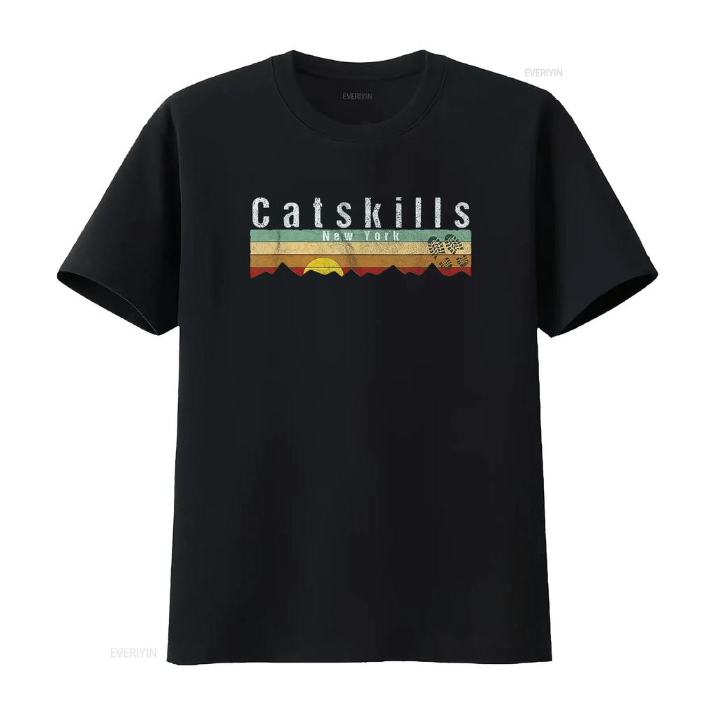 Womens Catskills Ny T Shirt Vintage Hiking Black 2XL Vintage Washed Soft Homme Stylish Unisex Stretched Slightly Versatile