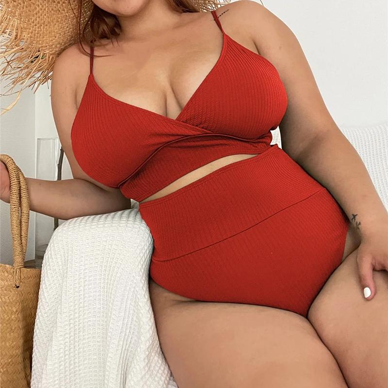Große Größe 4XL Frauen Low-cut Bikini Set 2024 Neue Frau Badeanzug Backless Strukturierte Bademode Hohe Taille Push-Up Bademode tankinis