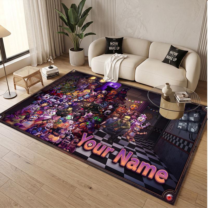 Custom Name Text Crystal Velvet Rug,Five Nights at Freddy’s Soft Plush Decorative Non Slip Floor Carpet