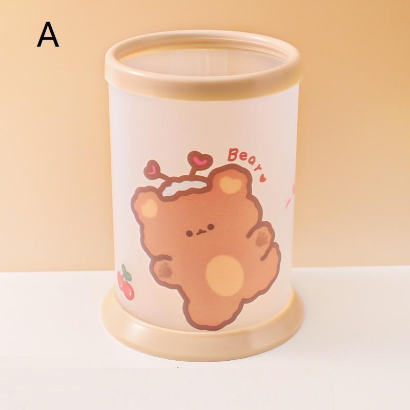 Cartoon Transparent Round Pen Holder Storage Box Cute Pen Pencil Desktop Storage Box Portable Cosmetic Container