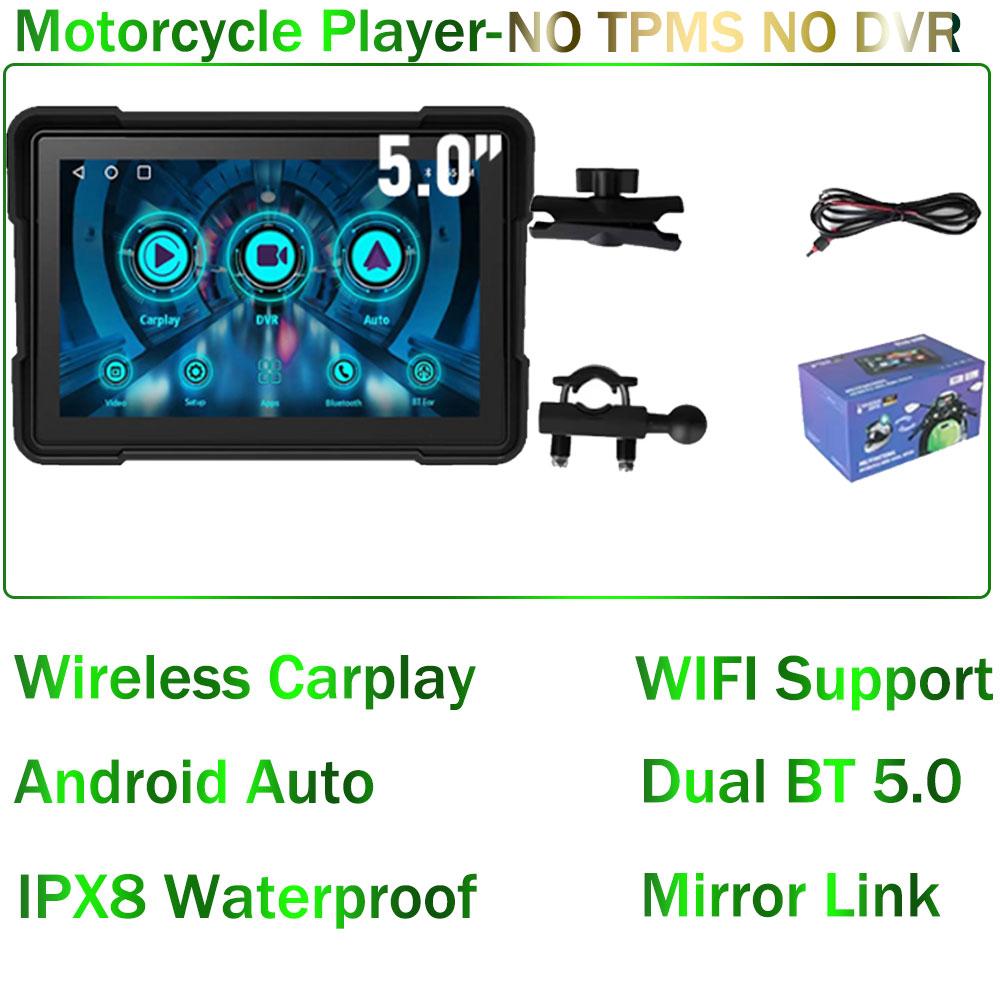 

5-дюймовый мотоциклетный универсальный Carplay водонепроницаемый 1080P WiFi беспроводной Android-Auto DVR монитор видеорегистратор GPS навигация TPMS