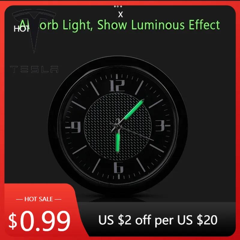 

Car Sticker 2025 New Tesla Luminous Car Quartz Ornament Clock for Tesla Badge Roadster Cybertuck Model 3 ModelS ModelX ModelY Da